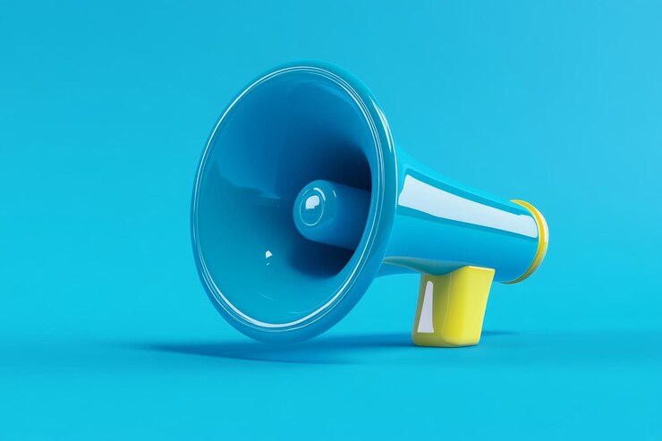 3d icono de un megáfono en azul ar 32 v 61 ID de trabajo 6c0e5f0f48a5441fb2aca838cacc5b0d