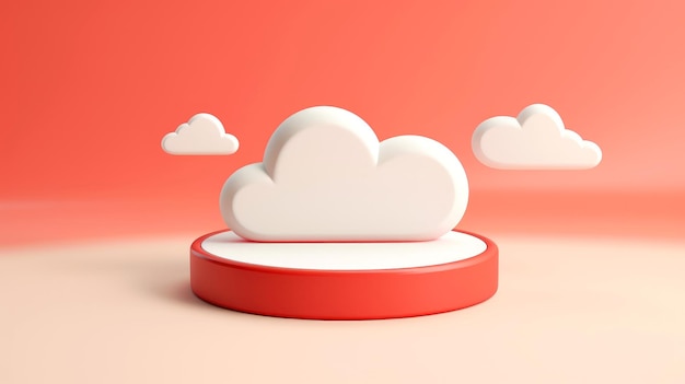 3D icono de nube blanca roja estilo minimalista computación en la nube servicio en línea tecnología digital