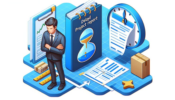 Foto 3d icono plano como gerente de proyecto con concepto de informe de proyecto retrasado como perfil de gerentes de proyecto bl