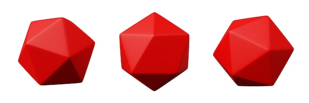 3d Icosaedro rojo representación realista del objeto de geometría básica