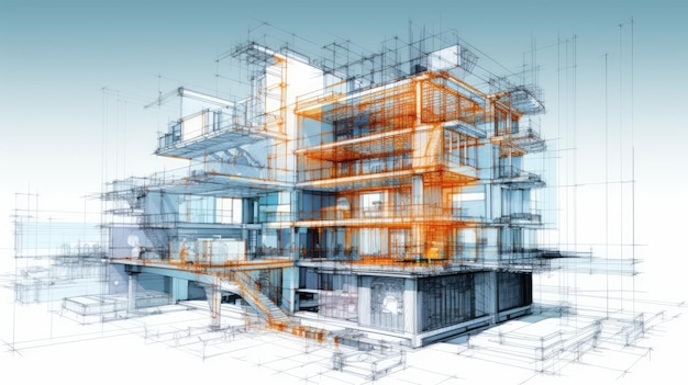 3D-Illustration Architekturstruktur Gebäudeplan auf isoliertem Hintergrund