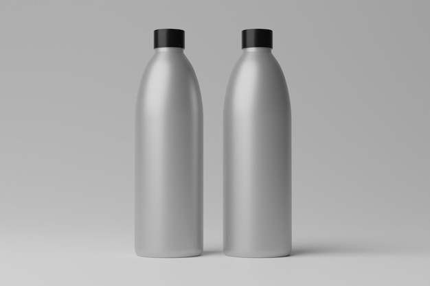 3D Illustration Blank Bottles Mockup auf grauem Hintergrund