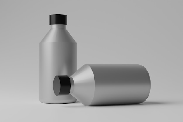 3D Illustration Blank Bottles Mockup auf grauem Hintergrund