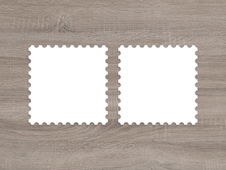 Foto 3d-illustration briefmarke auf hölzernem hintergrund