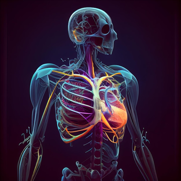 3D-Illustration der Anatomie des menschlichen Herzens isoliert auf schwarzem Hintergrund