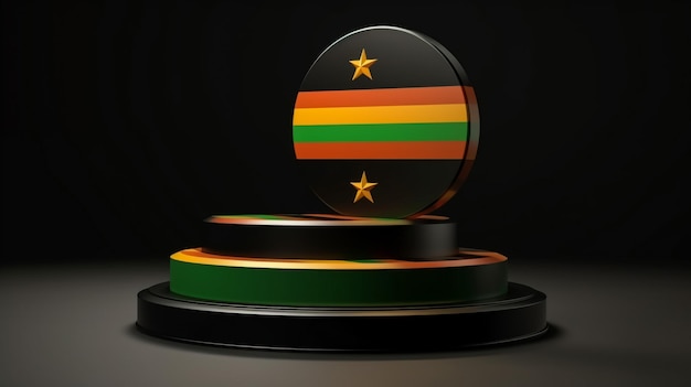 3D-Illustration der Flagge von Guinea-Bissau Die Flagge Guineas Bissau, die auf einem schwarzen Hintergrund isoliert winkt