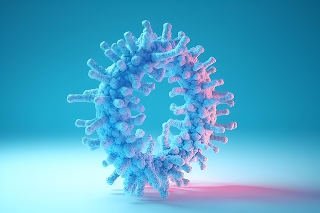 3D-Illustration der Grippevirus-Genkette auf hellblauem Hintergrund, generative KI