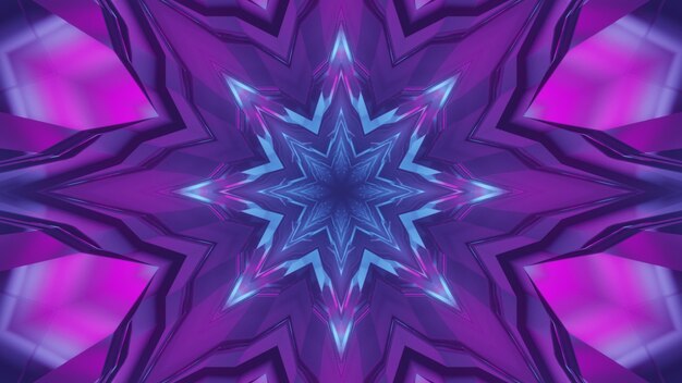 3d Illustration des abstrakten geometrischen Hintergrunds des kaleidoskopischen Korridors, der glüht