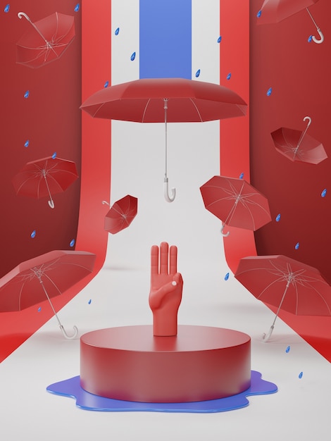 3D-Illustration des Drei-Finger-Grußes für demokratisch auf Thailand