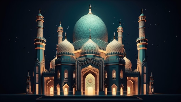 3d-illustration des erstaunlichen architekturdesigns der generativen ai der moschee
