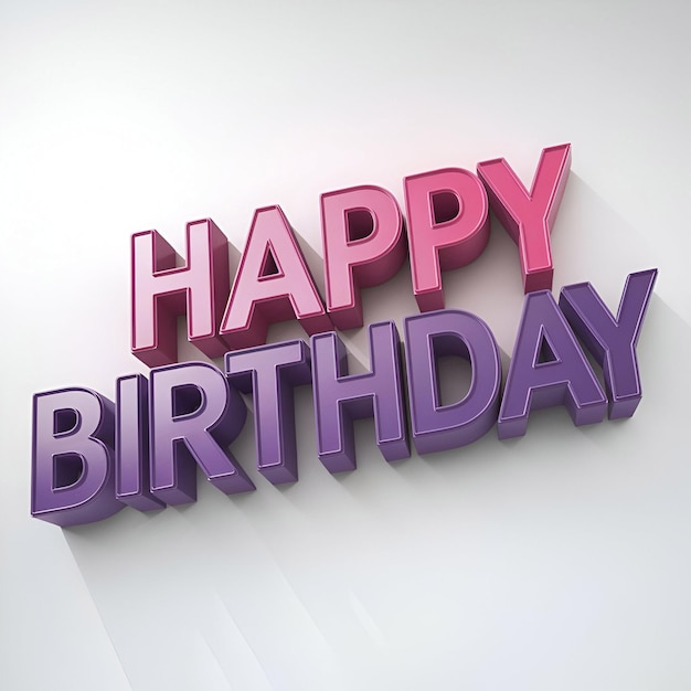 3D-Illustration des Happy Birthday-Textes auf einem sauberen weißen Hintergrund, der ein festliches und fröhliches Gefühl vermittelt