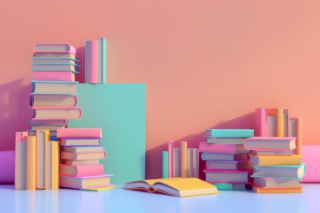 3D-Illustration des Konzepts der Bücherpädagogik und des Wissens im Hintergrund