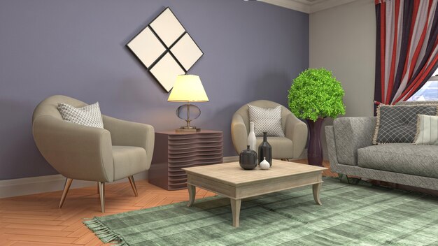 3d Illustration des Wohnzimmerinnenraums