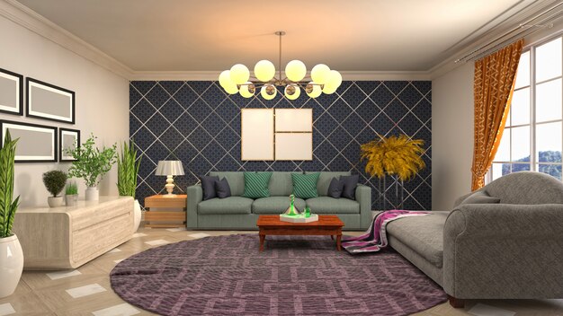 3D-Illustration des Wohnzimmerinnenraums