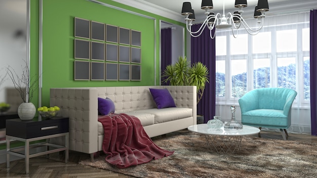 3D-Illustration des Wohnzimmerinnenraums