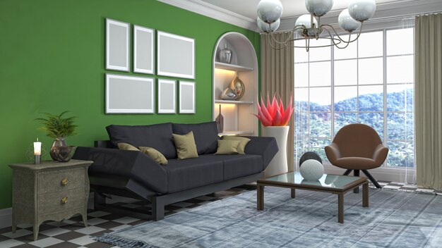 3D-Illustration des Wohnzimmerinnenraums
