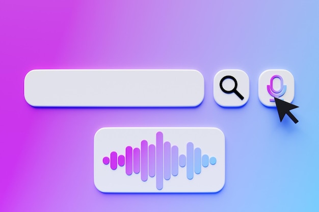 3D-Illustration Design der Suchleistenelemente Suchleiste mit Lupe und Mikrofonsymbol für die Audiosuche Benutzeroberfläche für die Vorlagensuche