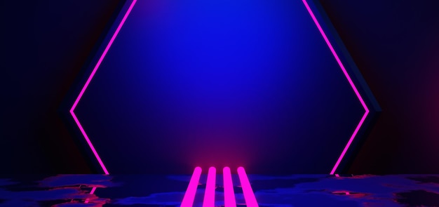 3D-Illustration, die Gaming-Gamer-Hintergrund darstellt, abstrakte Tapete, Cyberpunk-Stil, Metaverse, SciFi-Spiel, Neonlicht der Bühnenszene, Sockelraum