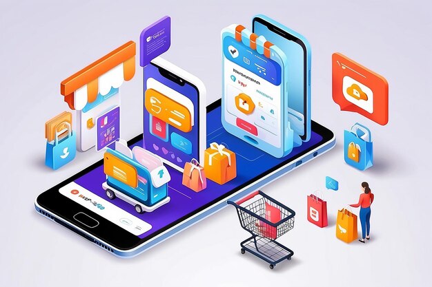 3D-Illustration E-Commerce Online-Shopping Suche nach Produkten Mobile Anwendung Premium-Vektor