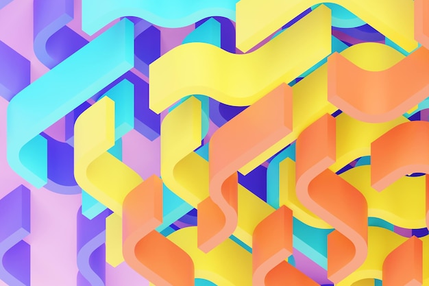 3D-Illustration einer bunten geometrischen Linien Streifen ähnlich wie Wellen Futuristische Form abstrakte Modellierung