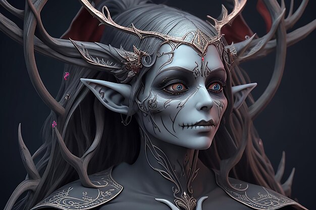 3D-Illustration einer Fantasy-Frauenfigur mit einem Skull Maskai generiert