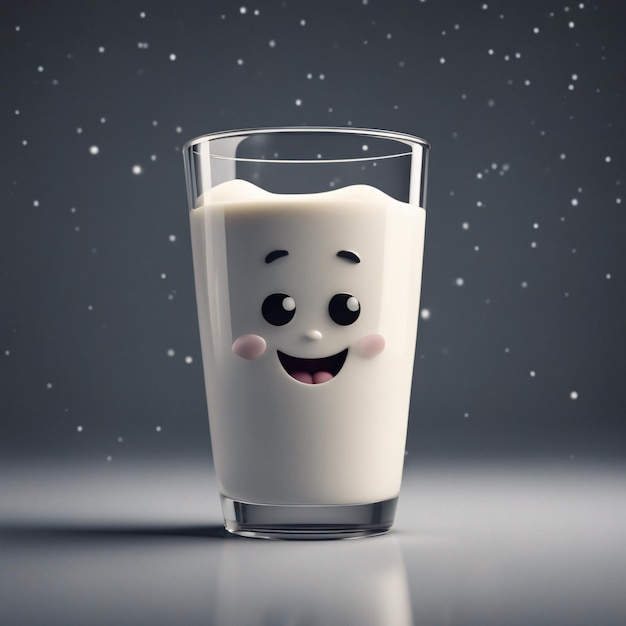 3D-Illustration einer fröhlichen Milch mit dunklem Hintergrund