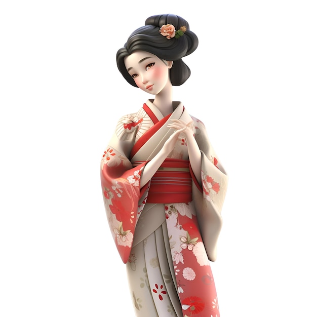 3D-Illustration einer japanischen Geisha im Kimono
