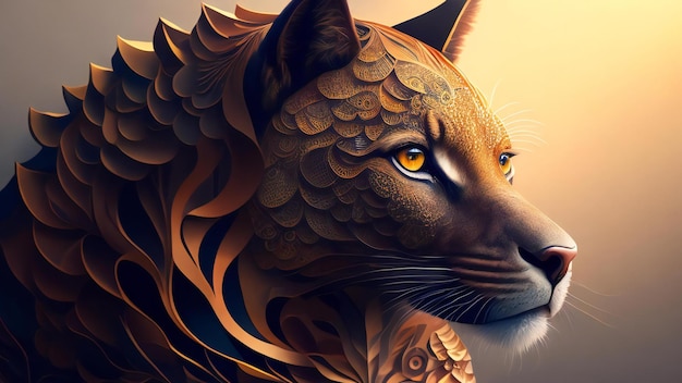 3D-Illustration einer Löwin mit goldener Haut Fantasietier