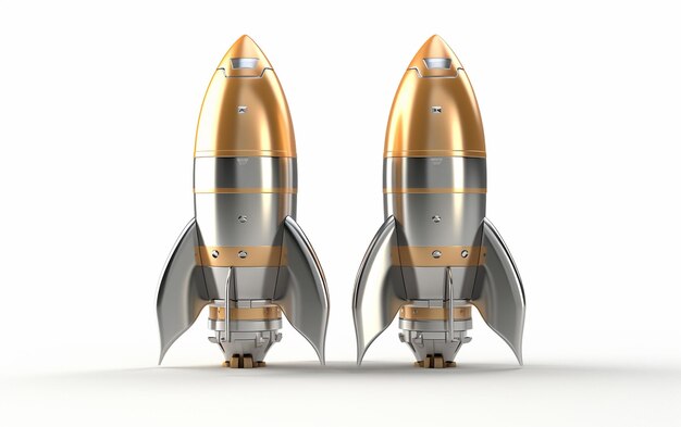 3D-Illustration einer metallischen Cartoon-Rakete isoliert im Weltraum