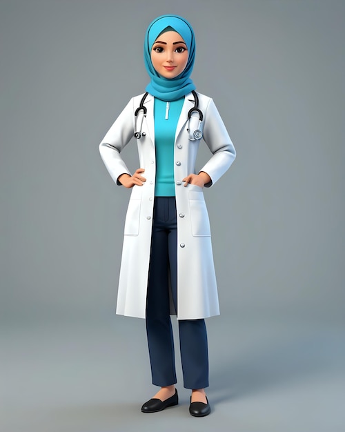 3D-Illustration einer muslimischen Arztin