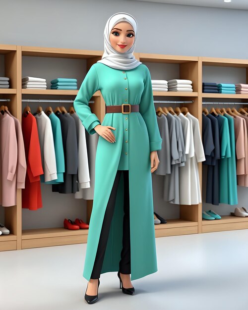 Foto 3d-illustration einer muslimischen frau, die einkaufstaschen trägt