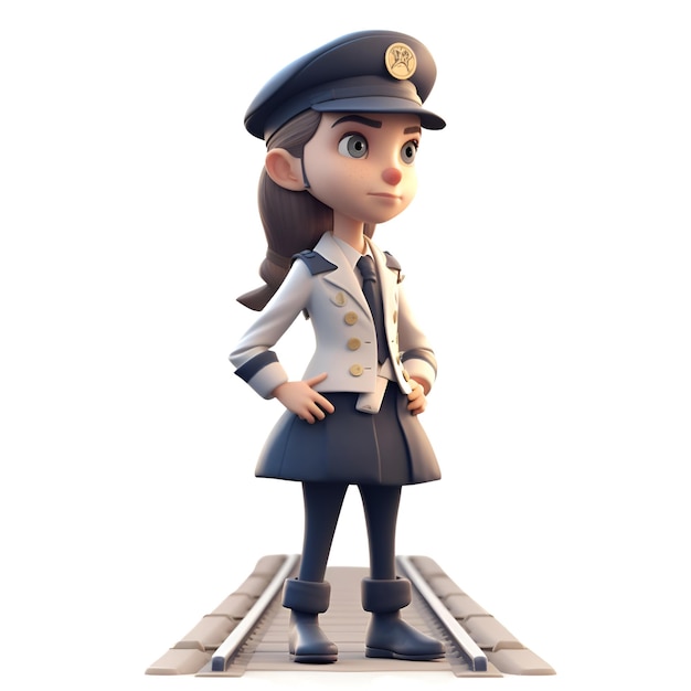 3D-Illustration einer Zeichentrickfigur mit Polizeimütze und Uniform