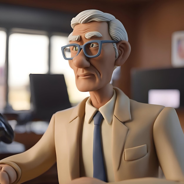 3D-Illustration eines alten Mannes in einem Business-Anzug und einer Brille