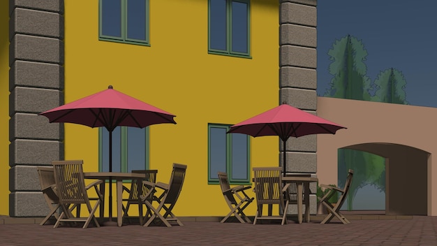 3D-Illustration eines Cafés