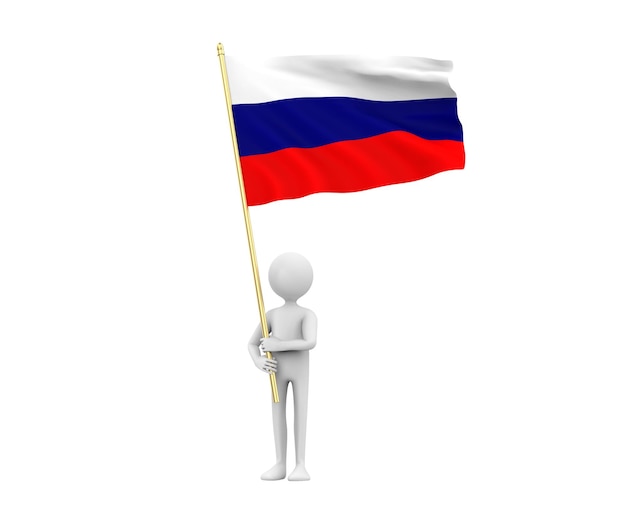 3D-Illustration eines Cartoon-Mannes mit der Flagge Russlands