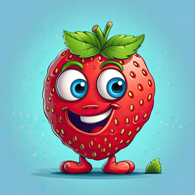 Foto 3d-illustration eines erdbeeren-charakters, der im cartoon-stil gezeichnet wurde