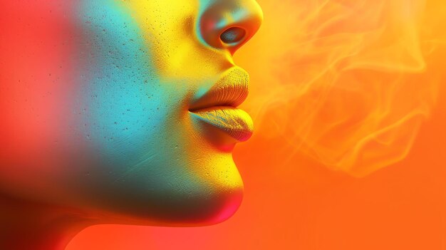3D-Illustration eines Frauengesichts im Profil Die Frau hat eine makellose goldene Haut und ihre Lippen sind leicht gespalten