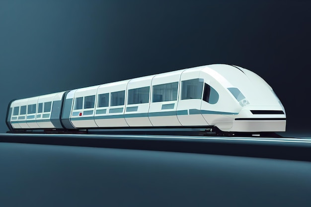 3D-Illustration eines futuristischen modernen Zuges, der sich schnell und ruhig in der Stadt bewegt