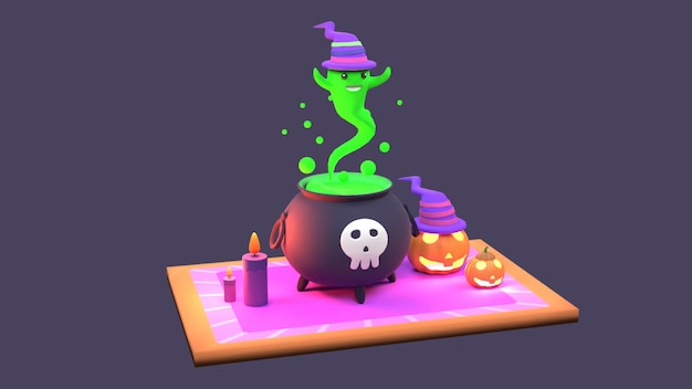 3D-Illustration eines Geistes, der aus einer grünen Flüssigkeit mit einem Halloween-Thema auftaucht