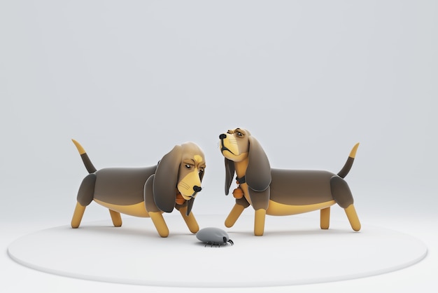 3d Illustration eines Hundes, der Zecke schaut