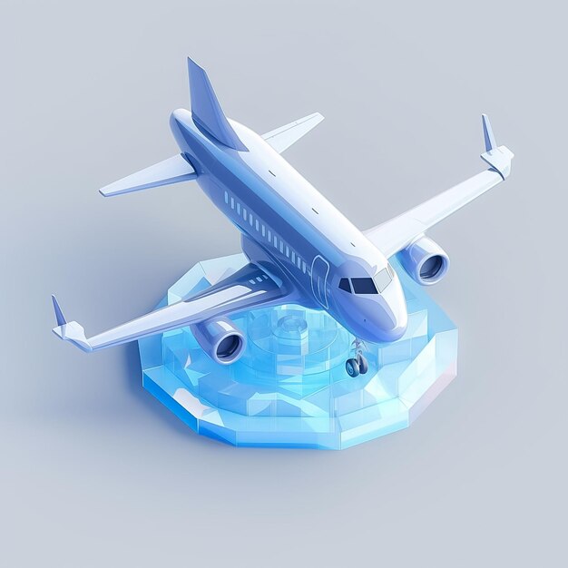 3D-Illustration eines isometrischen Flugzeugsymbols auf einem minimalistischen, isolierten blauen Hintergrund, AI generiert