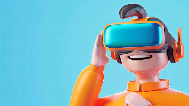 3D-Illustration eines Jungen, der ein VR-Headset trägt