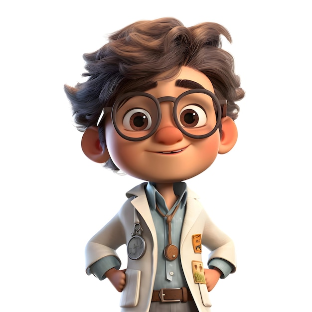 3D-Illustration eines Jungen mit Brille und Stethoskop