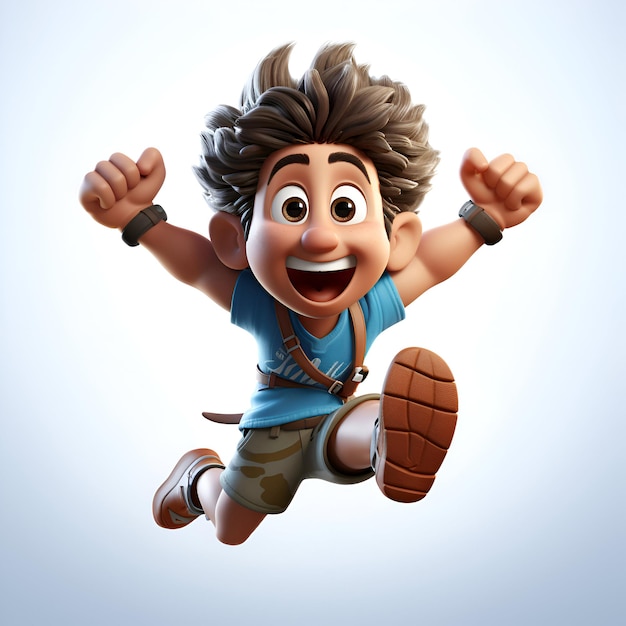3D-Illustration eines kleinen Jungen, der mit ausgestreckten Armen springt