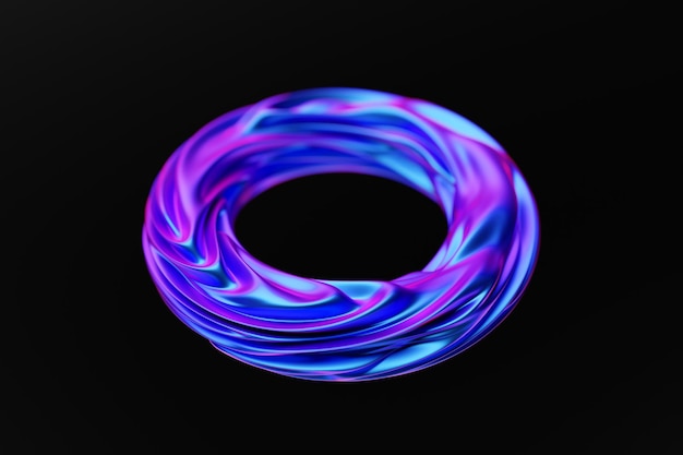 Foto 3d-illustration eines lila wellenvolumetrischen torus fantastische zelle einfache geometrische formen