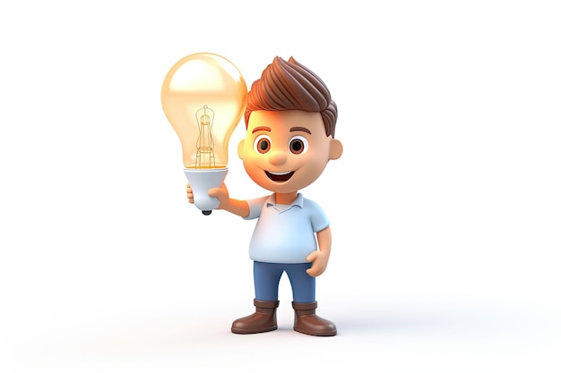 3D-Illustration eines Mannes, der eine Glühbirne hält