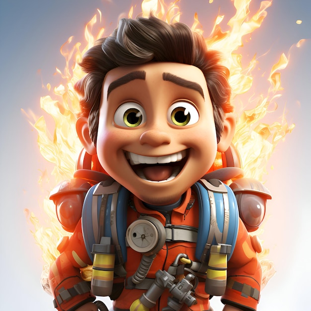 3D-Illustration eines niedlichen Cartoon-Astronauten im Feuer