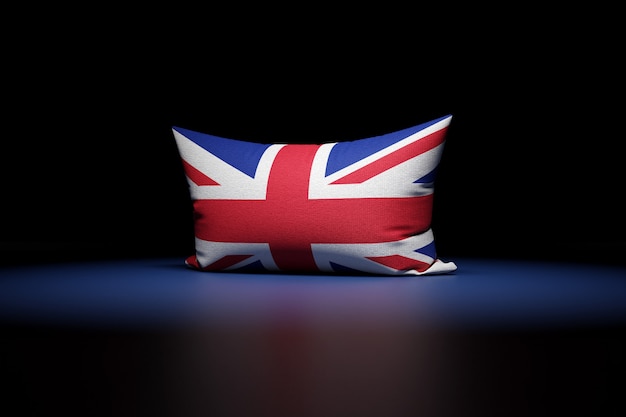 3D-Illustration eines rechteckigen Kissens, das die Nationalflagge des Vereinigten Königreichs darstellt