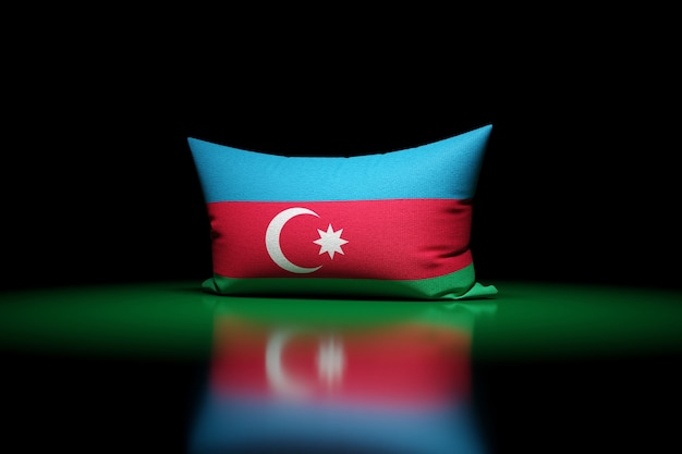 3D-Illustration eines rechteckigen Kissens, das die Nationalflagge von Aserbaidschan darstellt