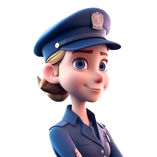 3D-Illustration eines Teenager-Polizisten mit blauer Uniform